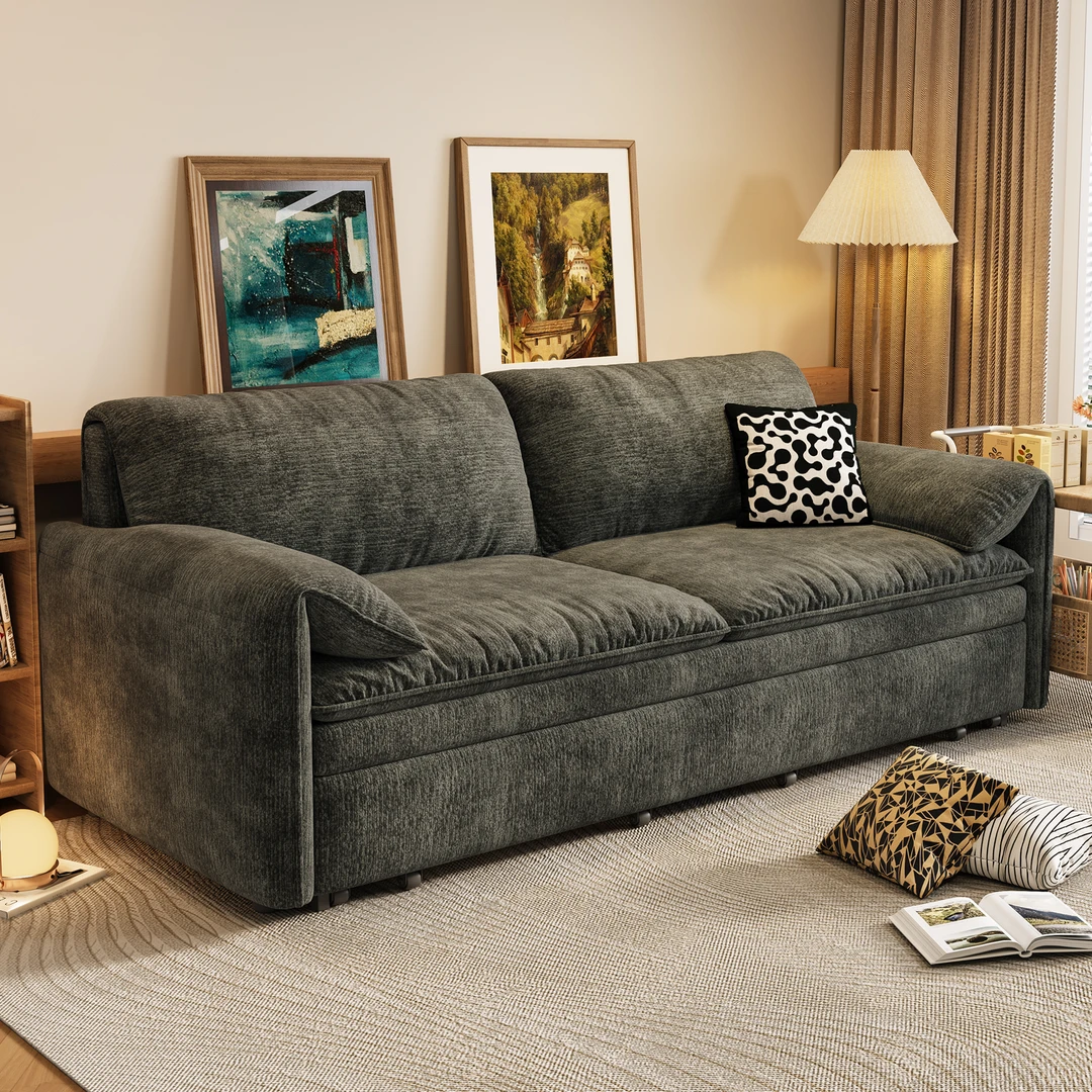 雪尼尔绒可折叠伸缩沙发床可储物多功能两用碳素钢单人双人床