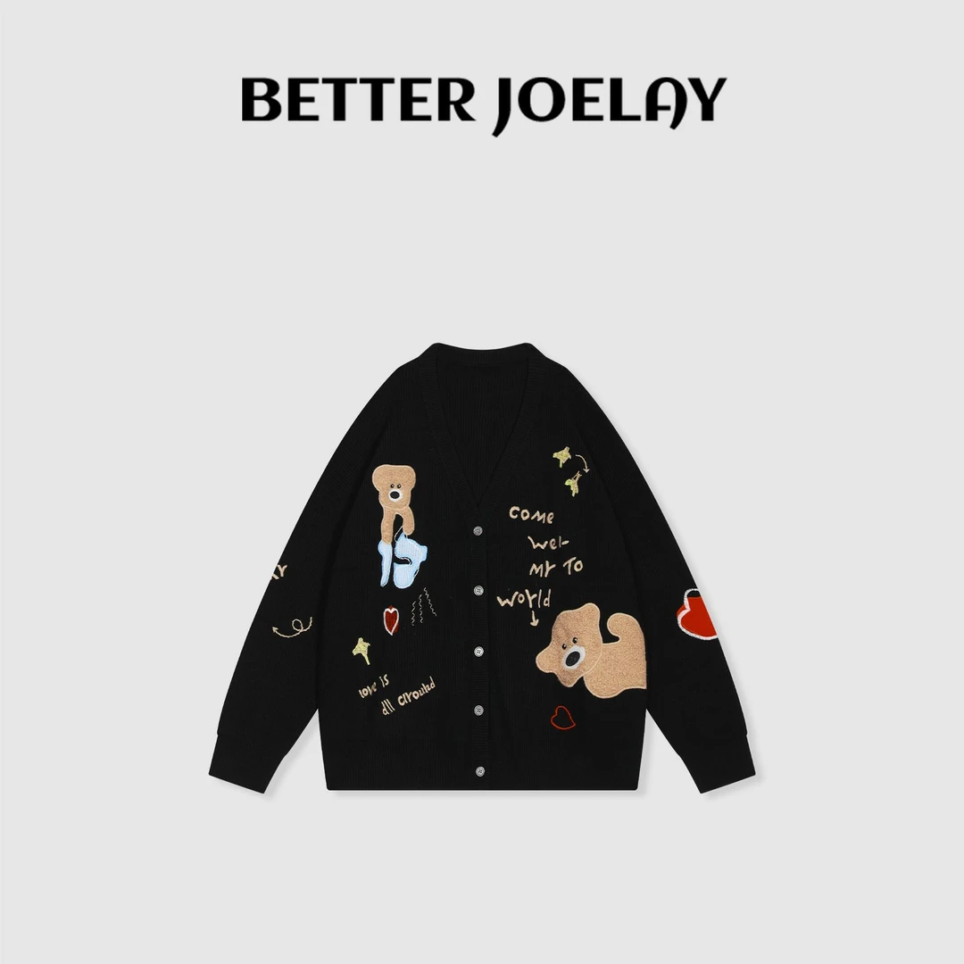 BETTER JOELAY-【小熊番外】开衫针织衫圆领温柔韩版休闲风LL6217