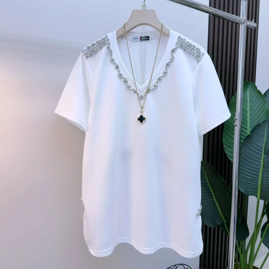 胖mm时尚气质显瘦遮肉减龄25014洋气百搭宽松韩版法式潮流半袖