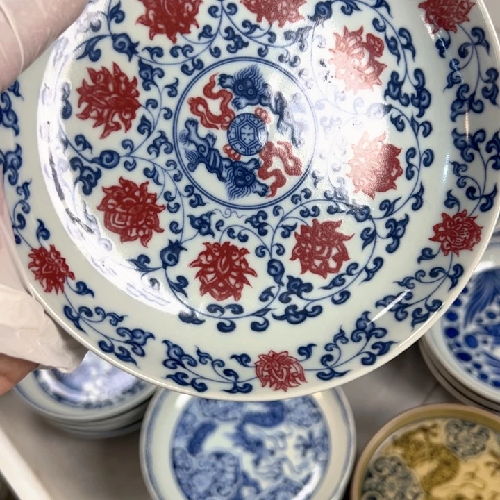 瓷片白青花釉里红缠枝莲大壶承全品