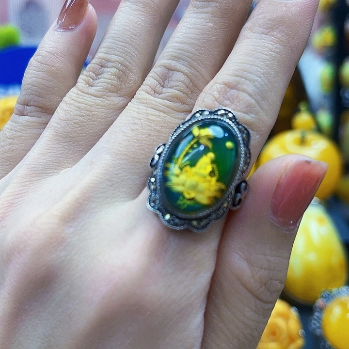 蜜蜡颈饰银S925镶嵌戒指