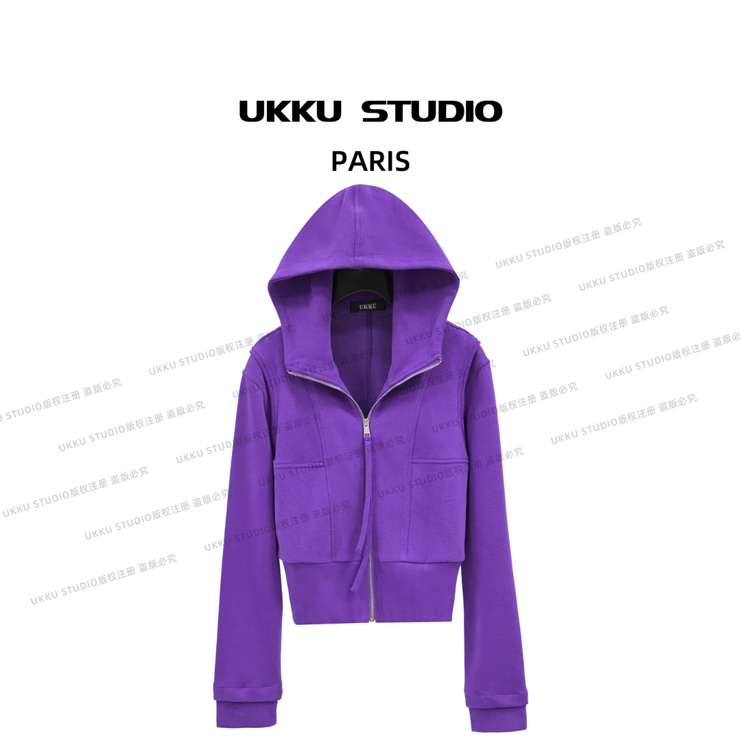 白白【UKKUSTUDIO】早秋修身显瘦时尚气质显白重磅连帽卫衣512967