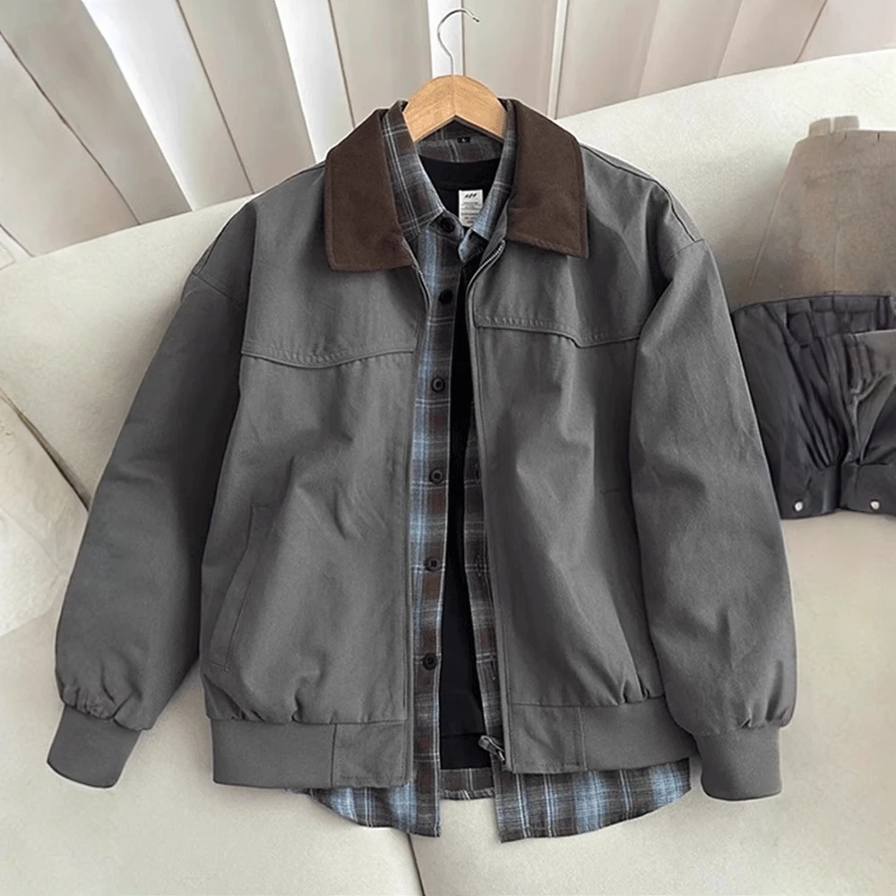 真维斯美式cleanfit复古底特律工装外套男款秋季翻领棒球服夹克