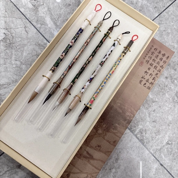 B192号 高货孤品珐琅彩五支套装（清水试笔，蘸墨不退）