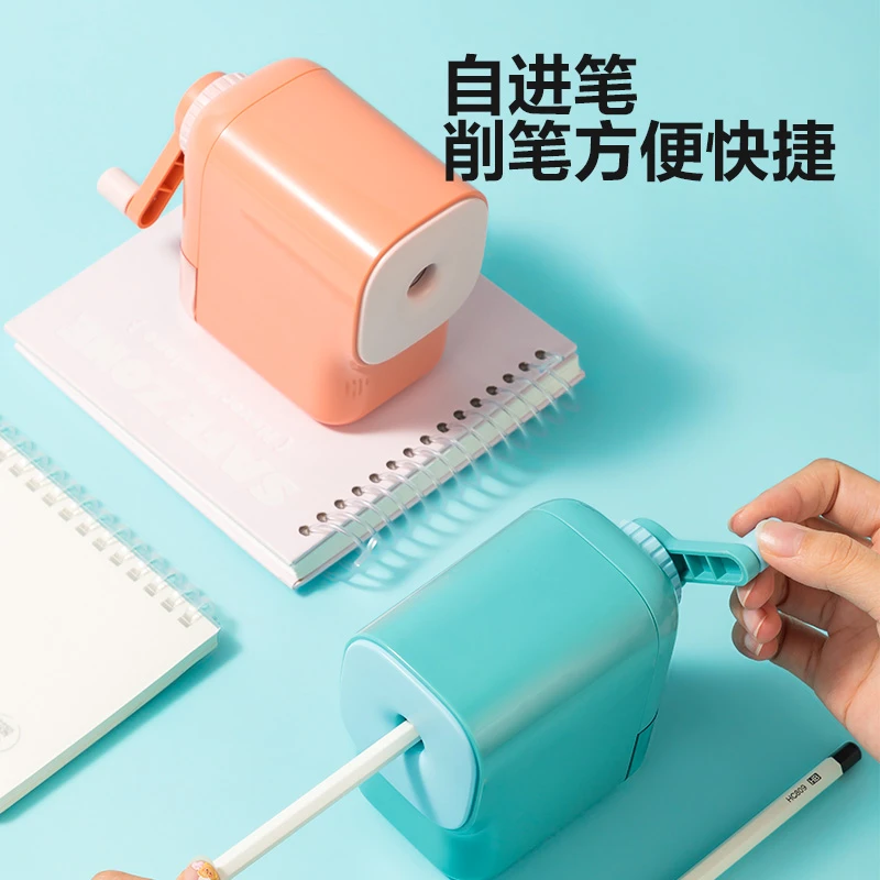 得力大口径手摇削笔机 自动排断芯合金钢滚刀卷笔刀削笔器学生文具VB8
