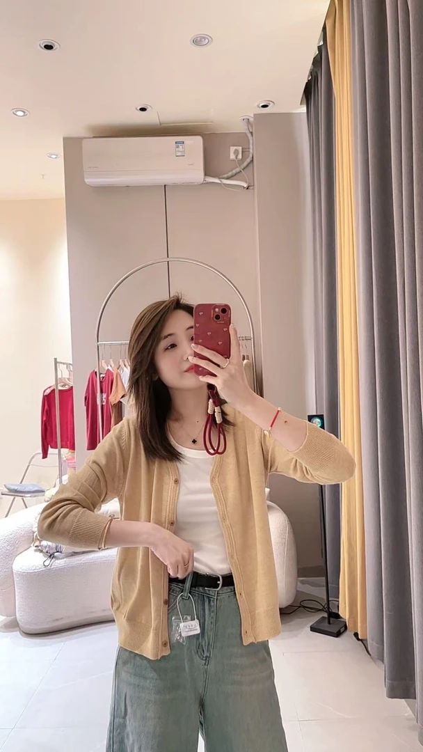 觅裳家【韩系】8225春款时尚高品质韩系针织长袖开衫上衣