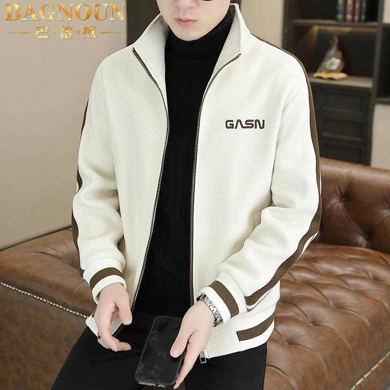 巴格奴夹克男士春秋季新款时尚高端休闲立领宽松毛呢潮流中年外套