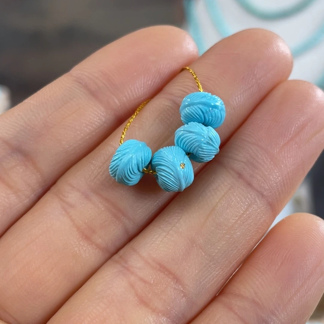 绿松石未镶嵌套链高瓷蓝羽毛珠7.5mm