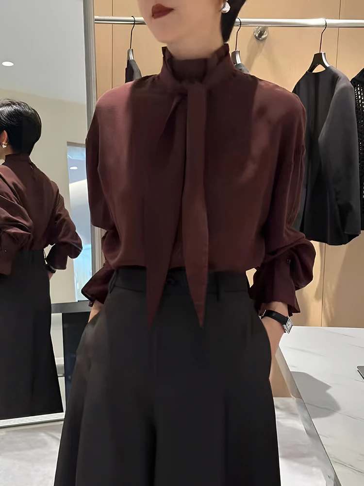 法式小资立领飘带长袖衬衫女2025新款秋季轻奢高级感气质女士上衣
