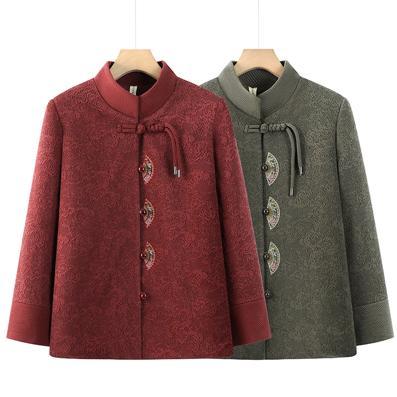 中老年女装新中式春秋上衣奶奶长袖衣服老年人时尚妈妈装唐装外套