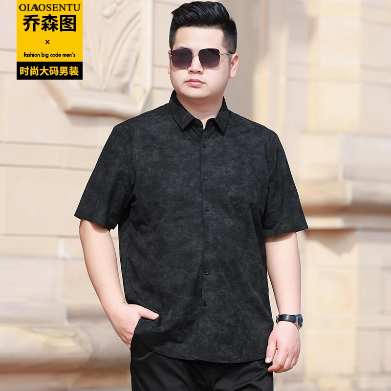 夏季胖子肥佬短袖衬衫加肥加大商务休闲亚麻半袖衬衣大码男装上衣