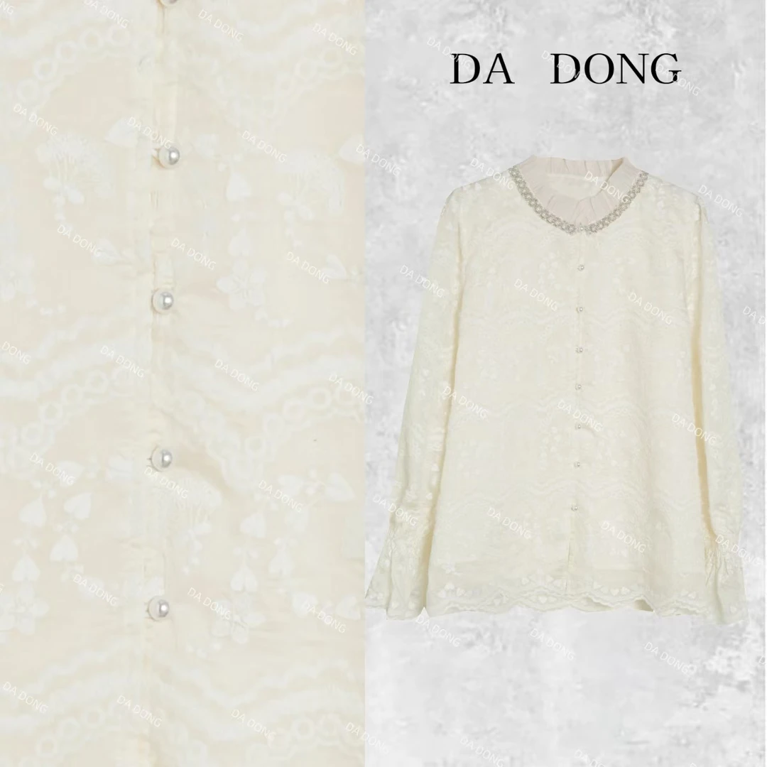 月沙星河--新中式国风气质时尚时尚休闲百搭提花打底长袖早秋衬衫