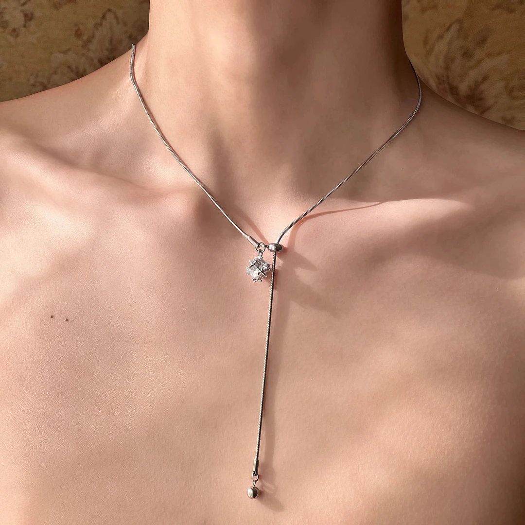 钛钢项链 闪钻立体流苏抽拉可调节轻奢高级感小众设计气质潮颈链