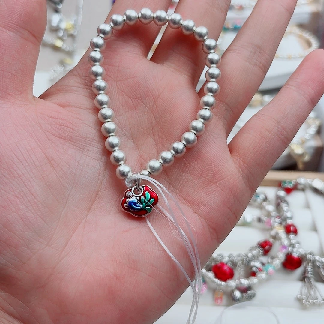 足银珐琅古法珠，小鱼手链