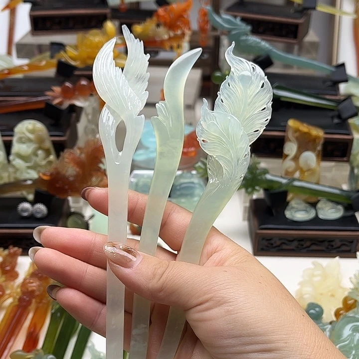 蛇纹石玉岫玉发簪未镶嵌晨**嗒