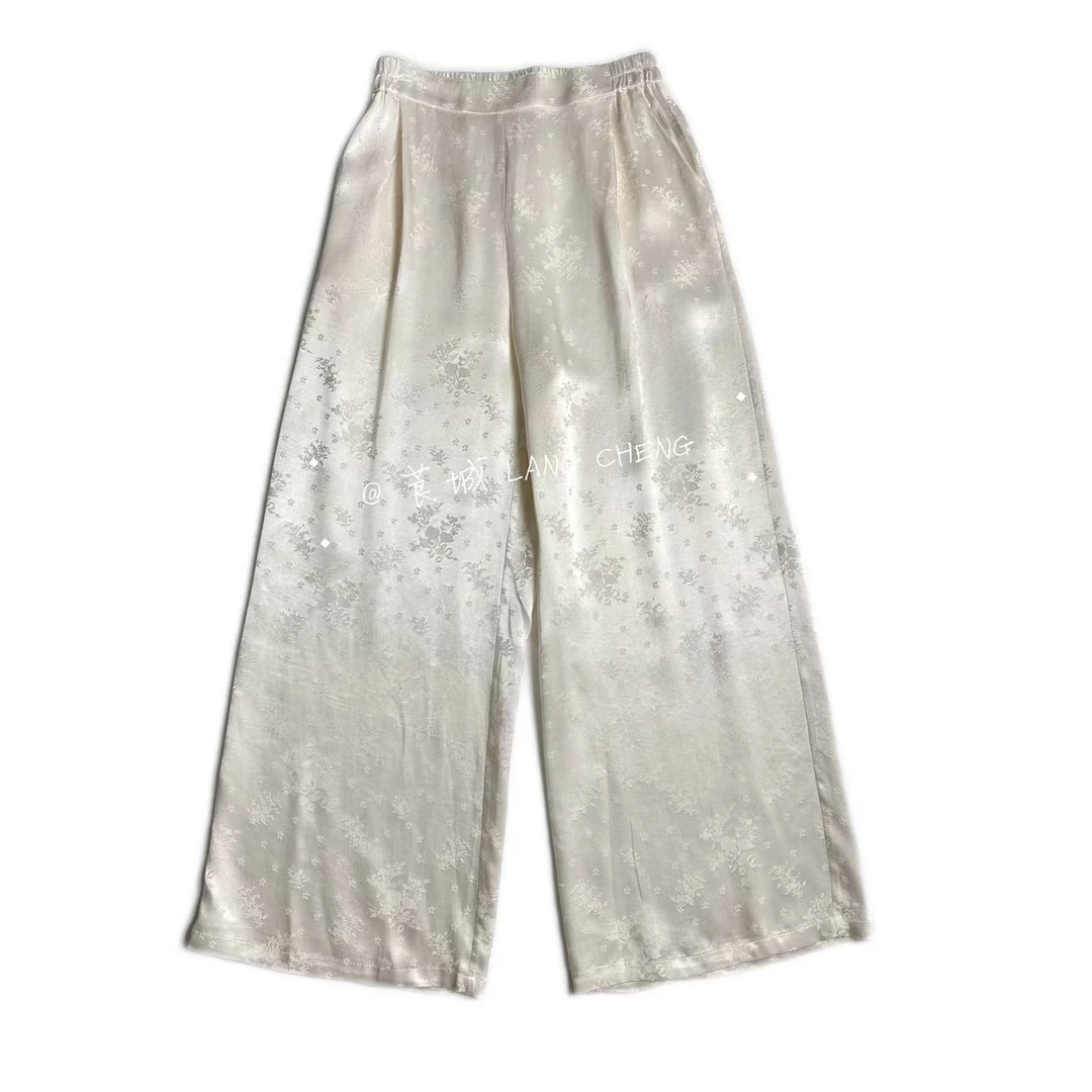 K1066 百草园 新中式舒适透气休闲提花半松紧显瘦修身直筒女裤