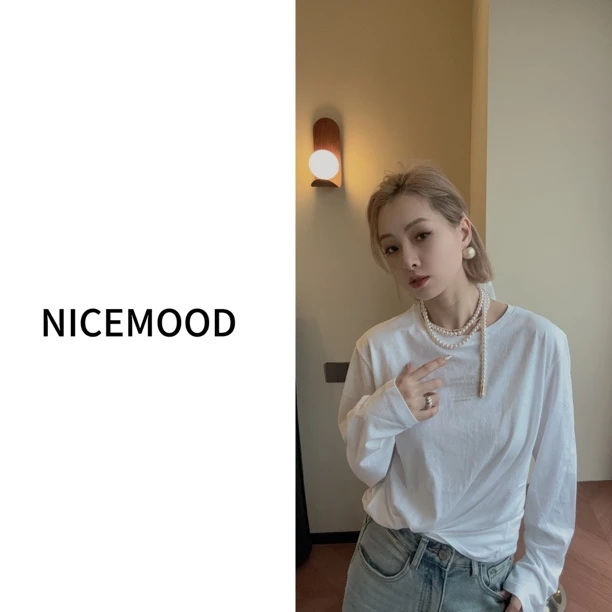 NICE心情 韩版字母百搭圆领T恤1448
