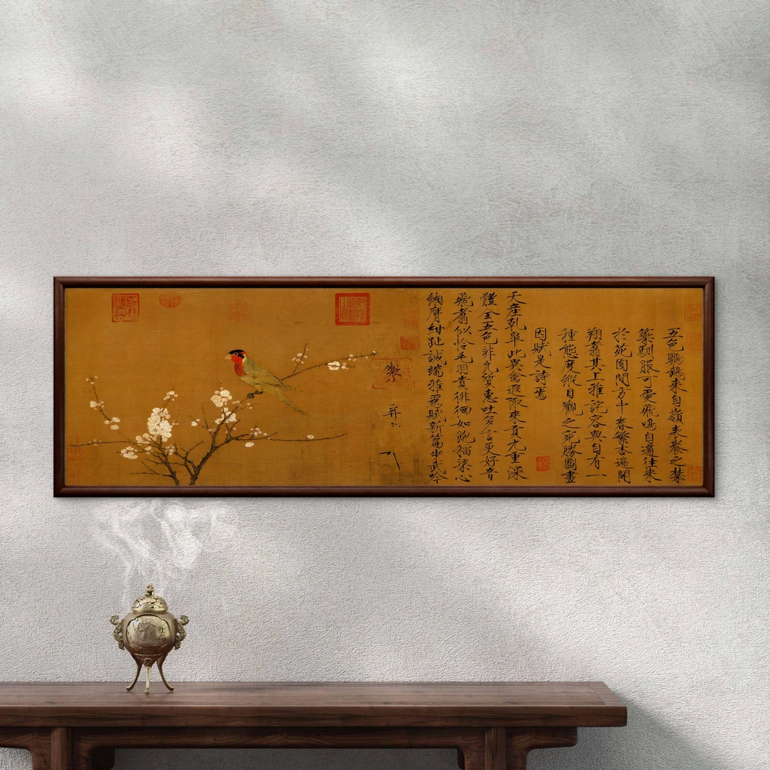 9867-40*120五色鹦鹉中式装饰画实木玄关书房茶室客厅挂画