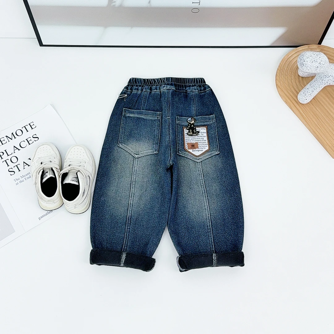 男童牛仔裤加绒裤子儿童长裤2025新款秋冬装潮JH121 悠悠童话童装
