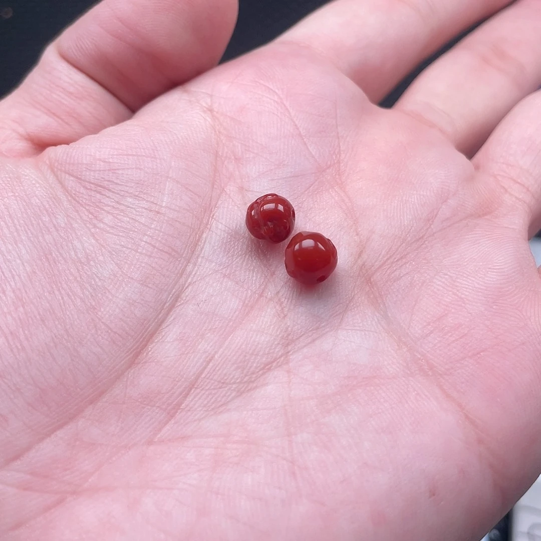 南红玛瑙7mm柿子红佛头一组2颗未镶嵌