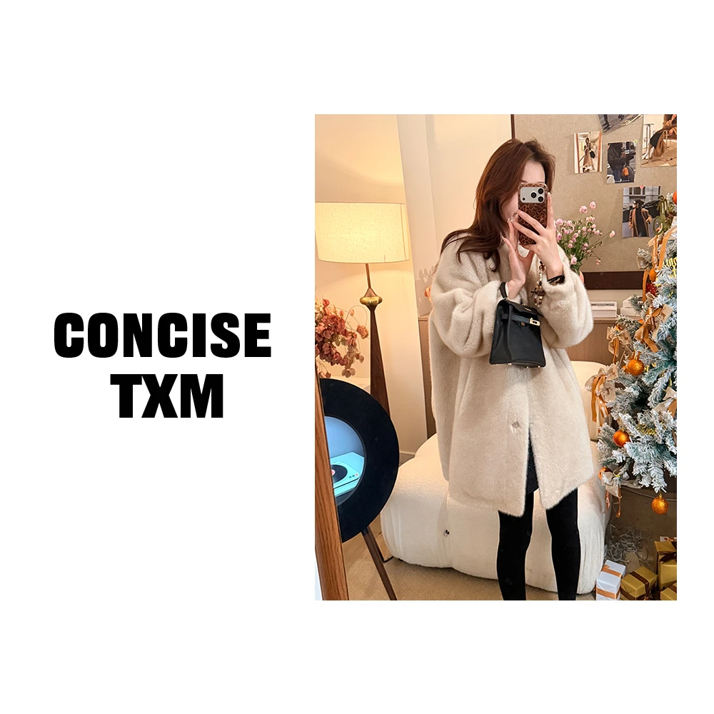 【唐小木】仿水貂中长外套 秋冬百搭保暖宽松外套 W1178