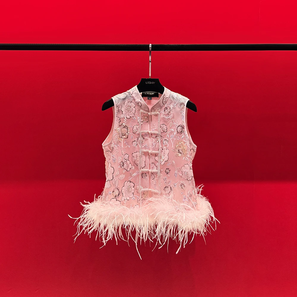 【L.K.BABY】花颜月貌  新中式窈窕灵动「花舞烂漫」国风刺绣羽毛马甲