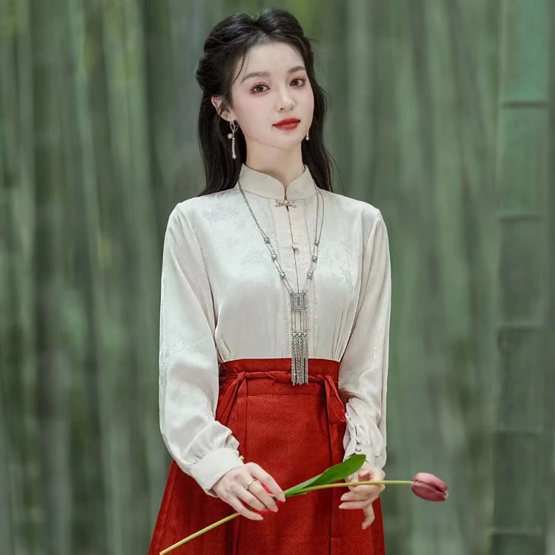 新中式国风立领提花开衫显瘦日常休闲百搭短款长袖上衣衬衫6398