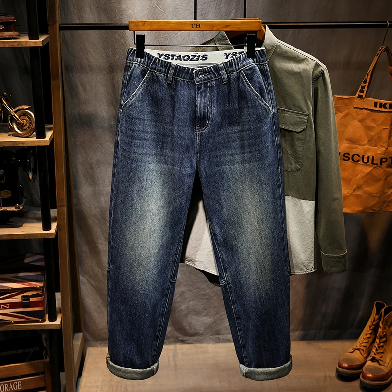 大码立体剪裁男秋冬复古宽松牛仔裤男水洗牛仔裤宽松秋季百搭潮流