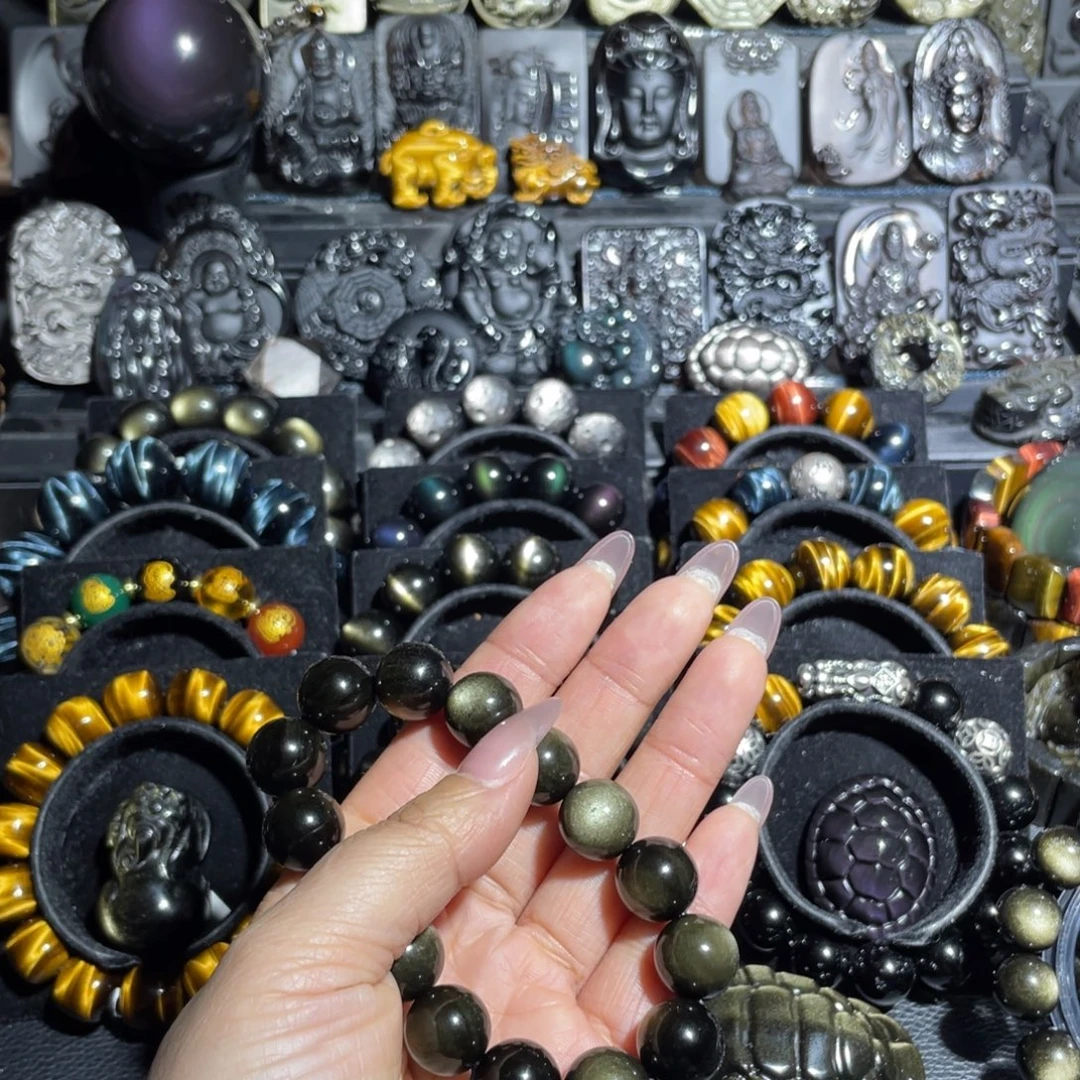 风***～黑曜岩未镶嵌手链14mm