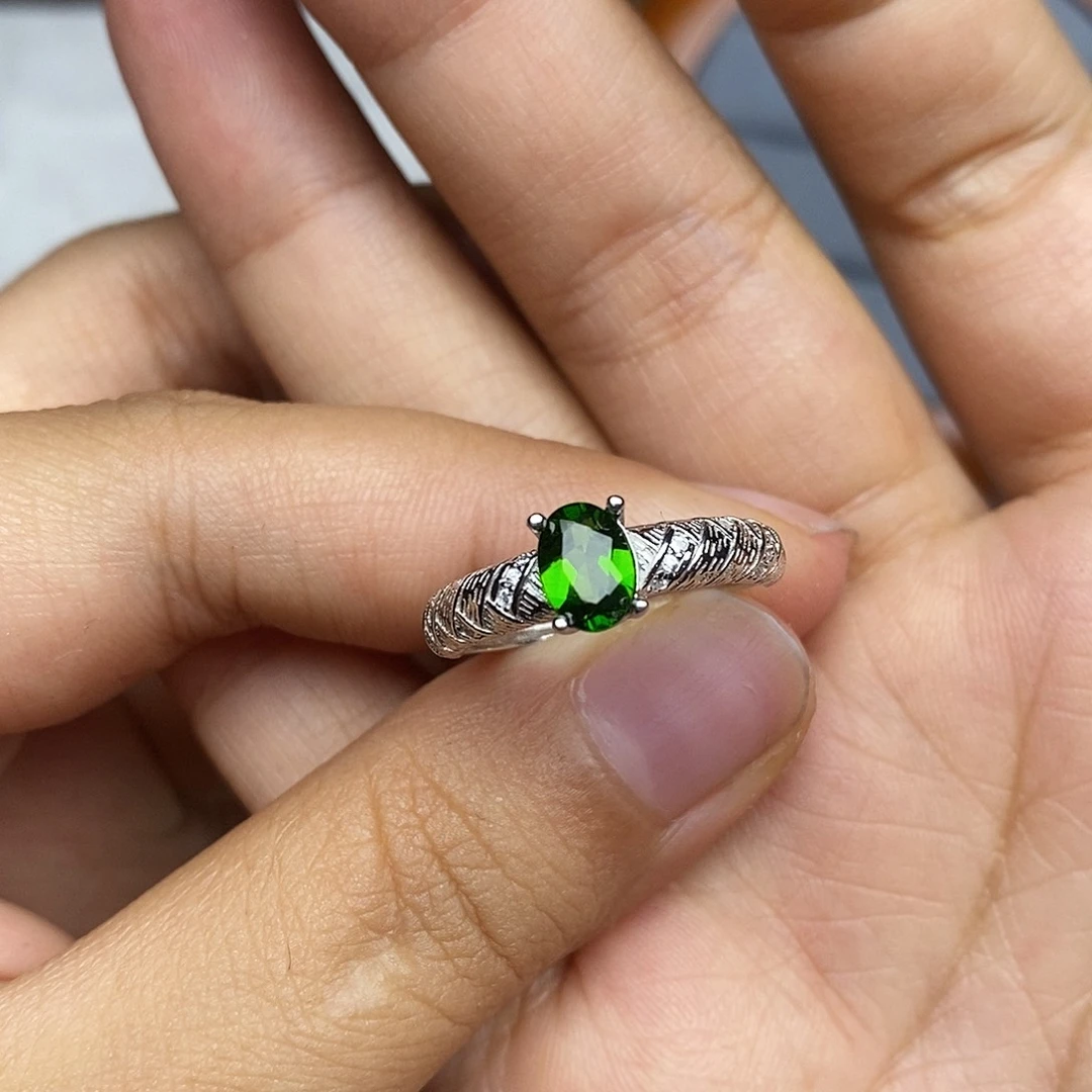 开口戒指透辉石银S925镶嵌