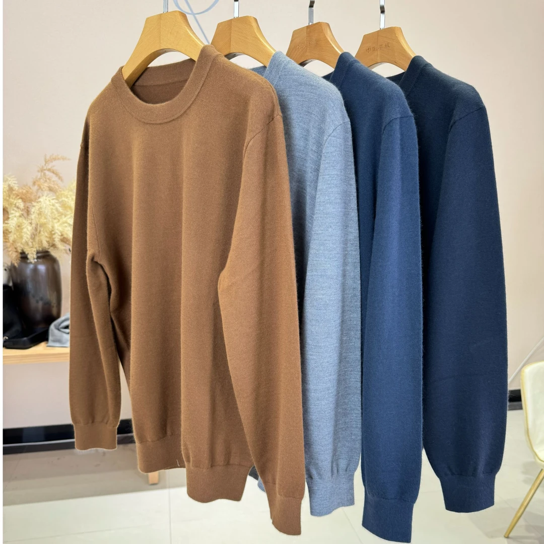 18针型 鄂家同款纱线 100%纯山羊绒 男士精纺圆领百搭基础羊绒衫