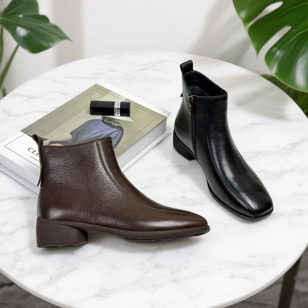 英伦风方头粗跟小短靴女秋冬瘦瘦靴子显瘦马丁靴1116