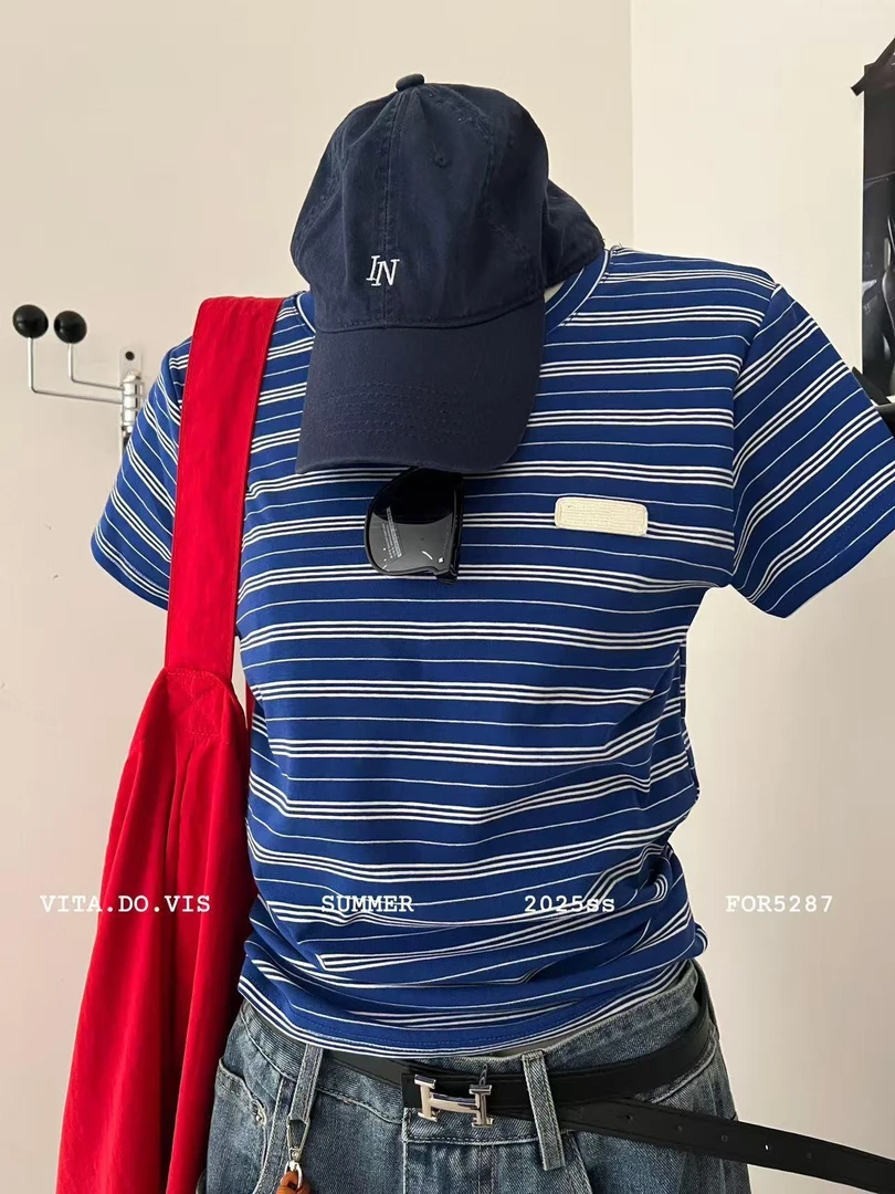 夏日新款缪系条纹休闲上衣5287