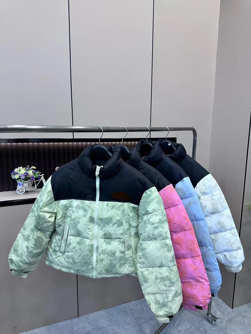 扎染韩版立领短款羽绒服