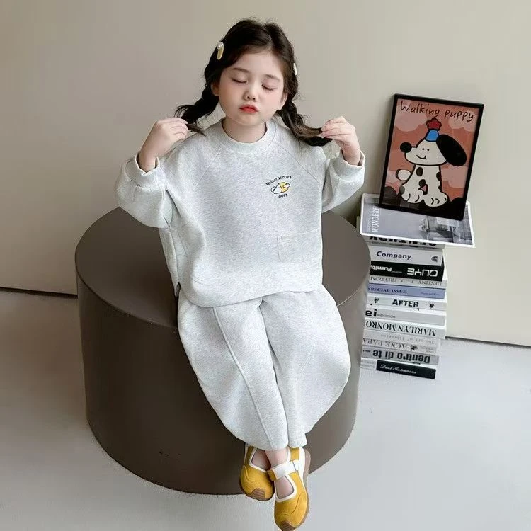 女童卡通卫衣秋季新款套装2025新款时尚女宝宝休闲宽松春秋两件套