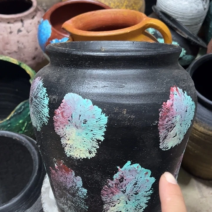 粗陶盆有孔高20口14