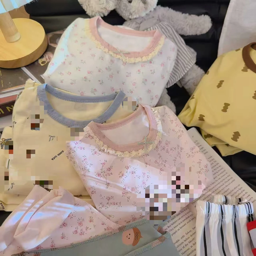 2025新款韩版儿童家居服莱卡无骨A类卡通睡衣套装保暖秋衣秋裤