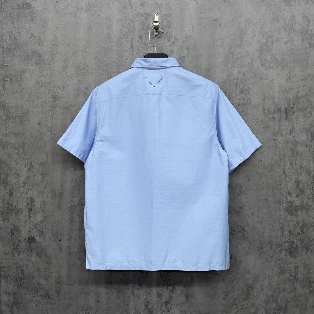未使用 Prada/普拉达 24新款Logo暗纹刺绣三角标短袖衬衫/ZK80/L