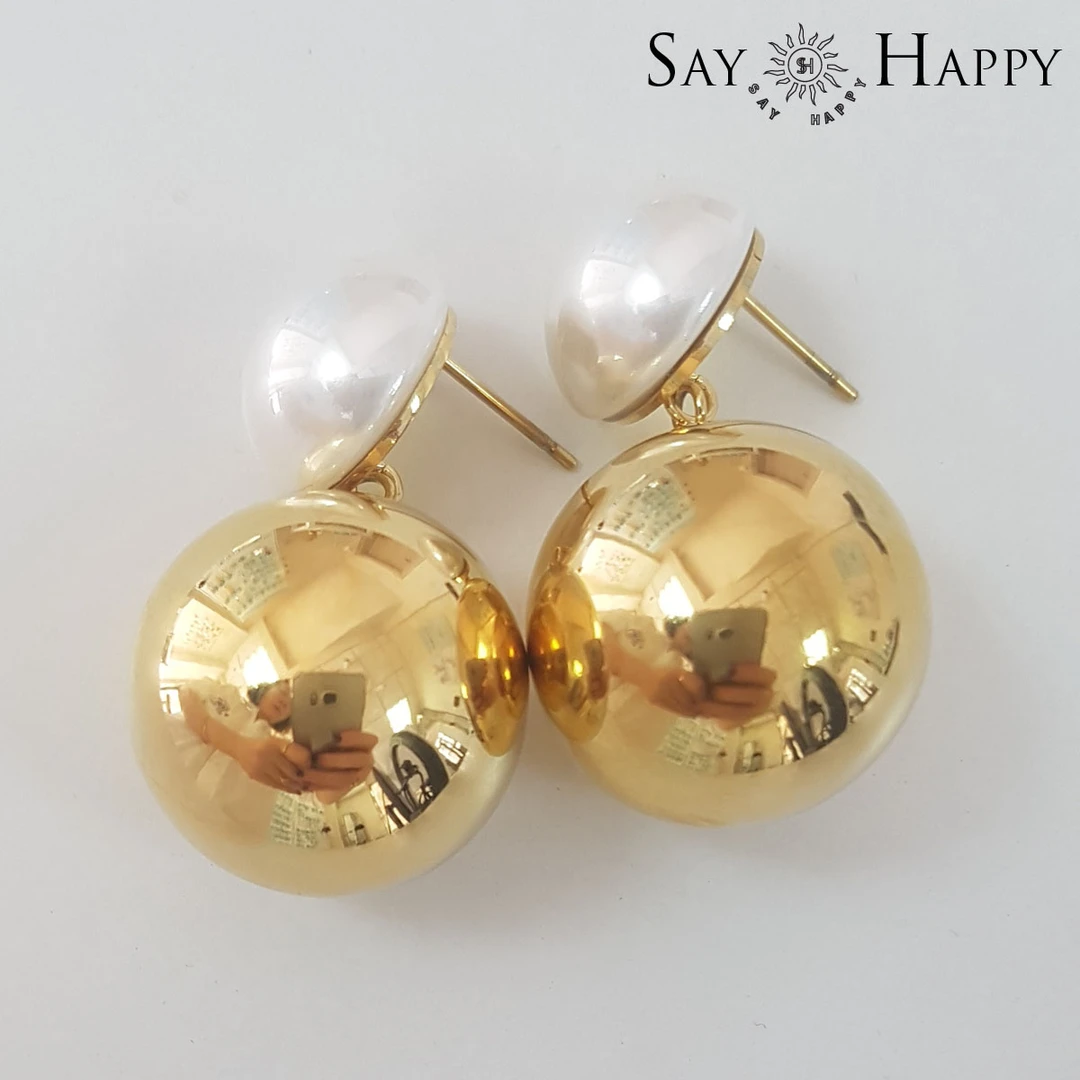 钛钢琉璃耳饰 SAY HAPPY韩国风时尚金属球耳钉