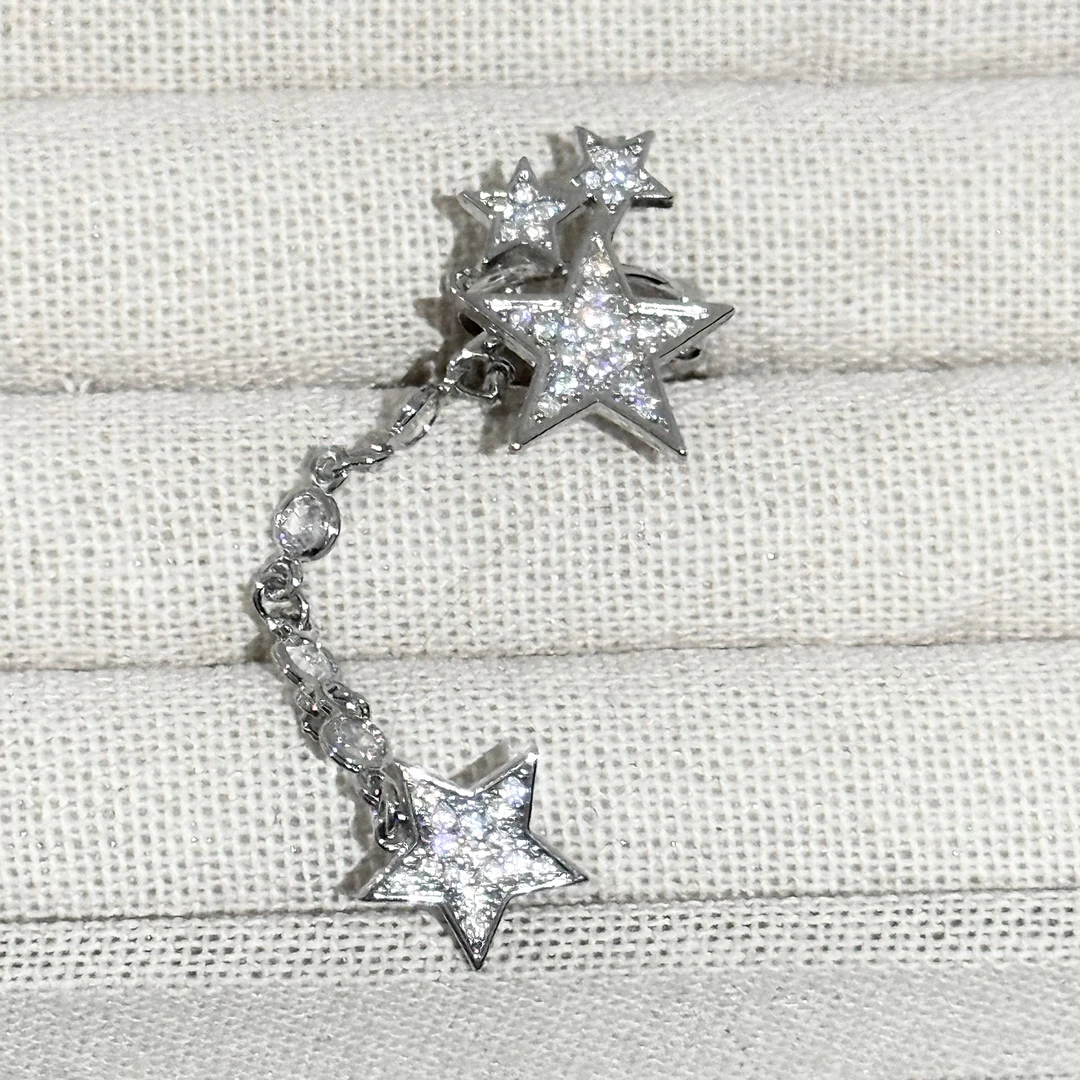 合金耳饰 【17SR】满钻星星耳链耳钉耳骨夹一体式甜酷