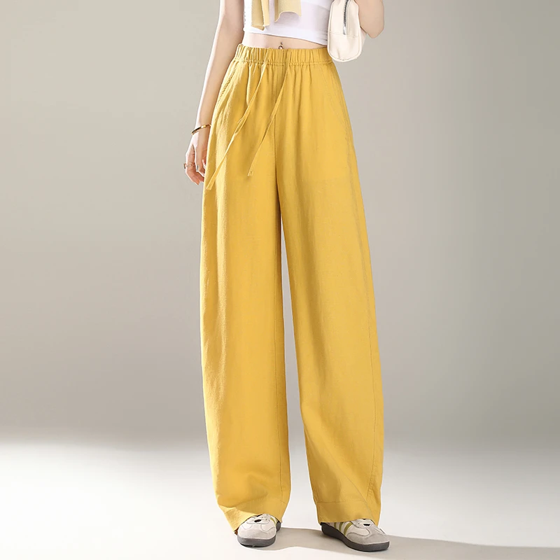 黄色弯刀裤女2025春夏季垂坠薄款宽松直筒休闲裤子显瘦拖地阔腿裤