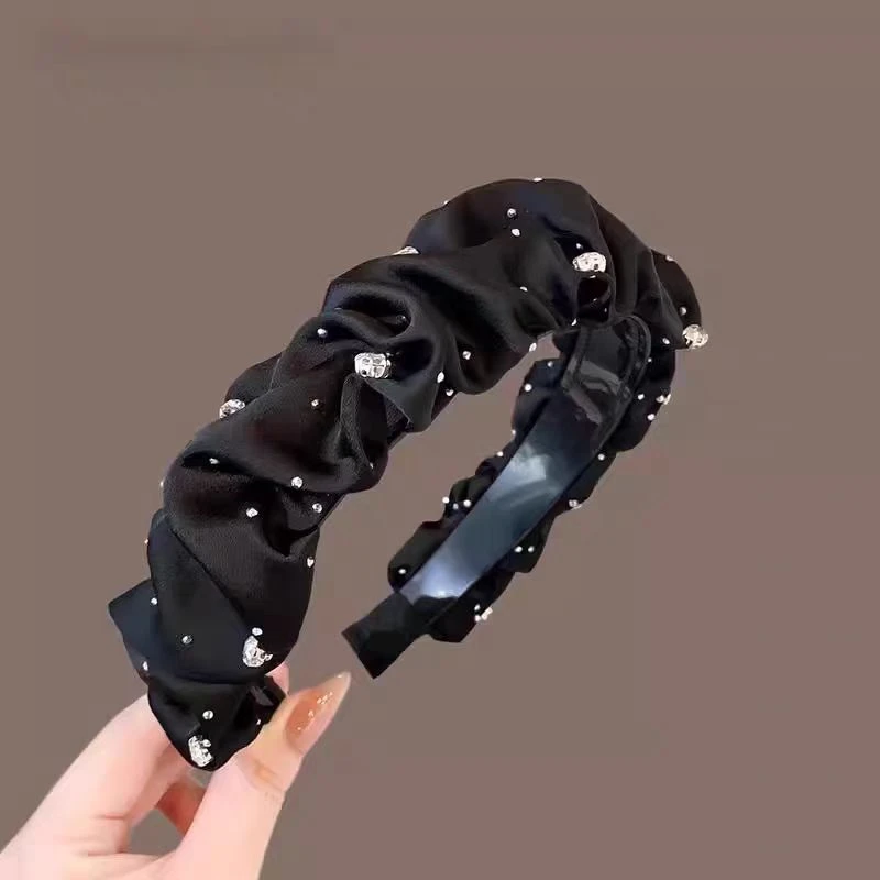 满天星水钻发箍女2025新款高级感时尚洋气褶皱高颅顶头箍头饰发卡