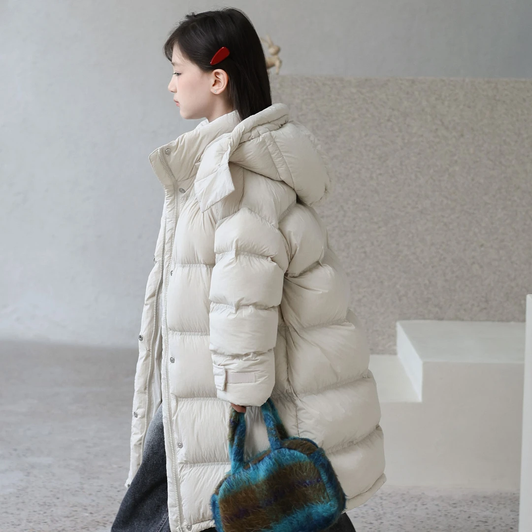 女童羽绒服儿童长款加厚连帽保暖拉链外套女宝宝棉袄90白鸭绒冬装