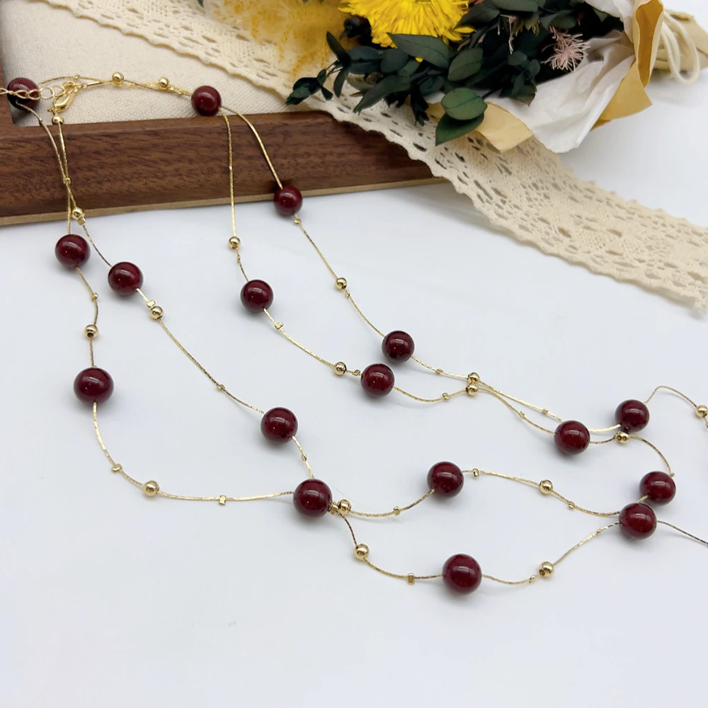 铜合金玻璃项链 02516 多用毛衣链-安可拉红 长度130+5cm左右