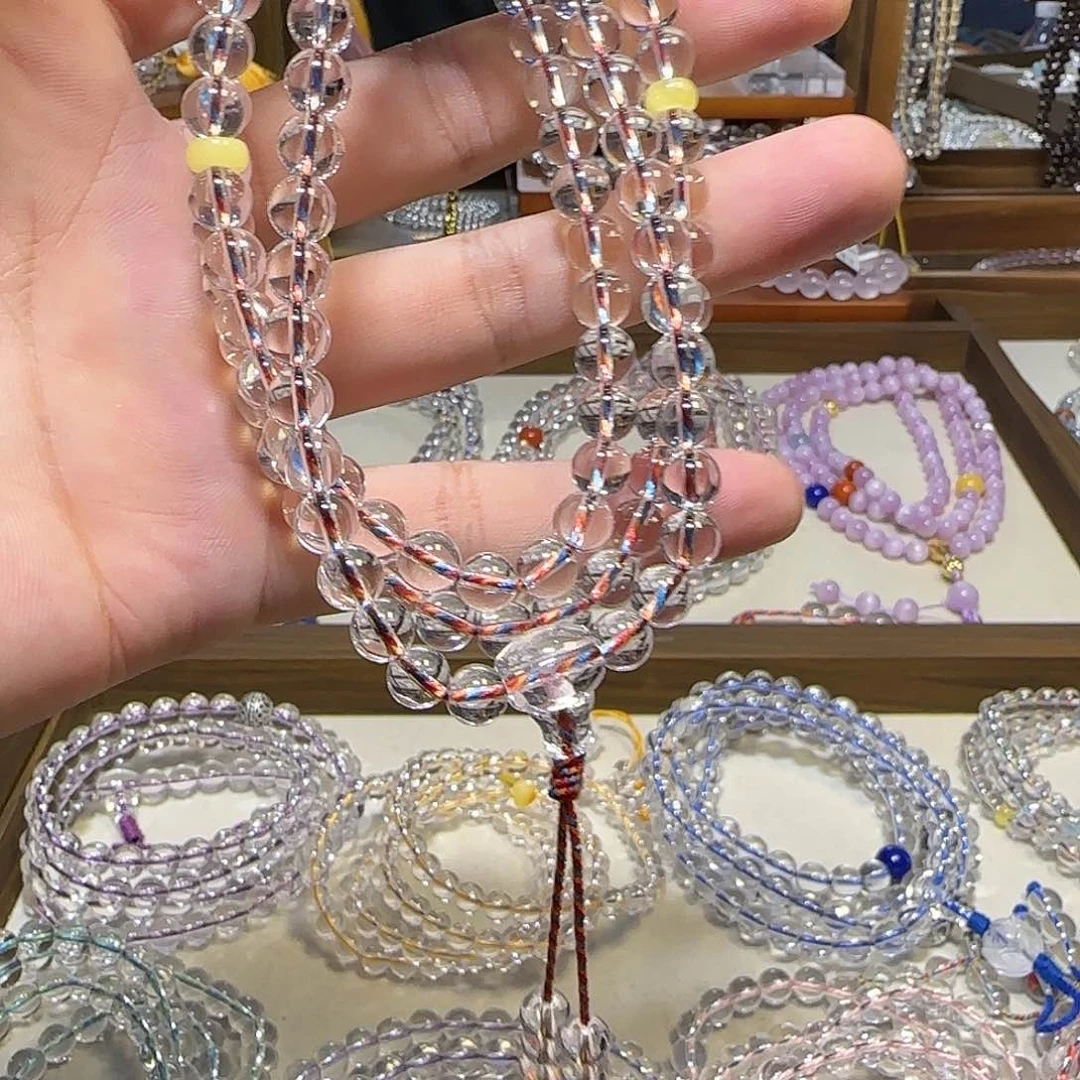 身***海水晶手串未镶嵌白水晶108