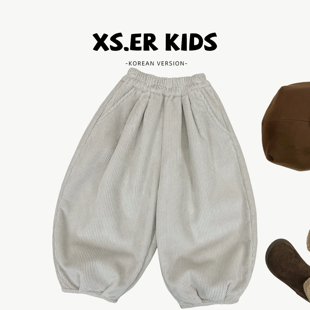 【小首尔】原版-现货冬季男女童灯芯绒长裤加绒加厚保暖裤子HBB8456