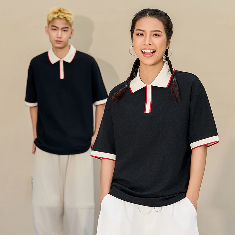 夏季拼色翻领polo衫定制印logo工作服t恤订做宽松团队文化衫短袖
