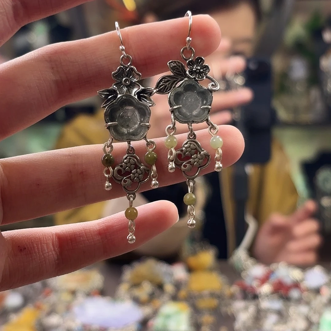 翡翠银S925镶嵌耳饰亏出