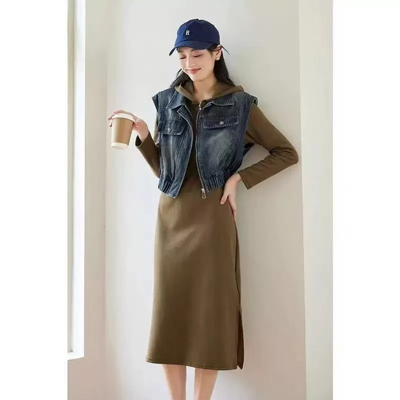 1055秋款牛仔连衣裙套装潮流百搭休闲