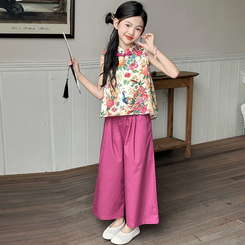 女童夏季套装2025新款洋气时尚中国风两件套6-12岁中大童夏款衣服